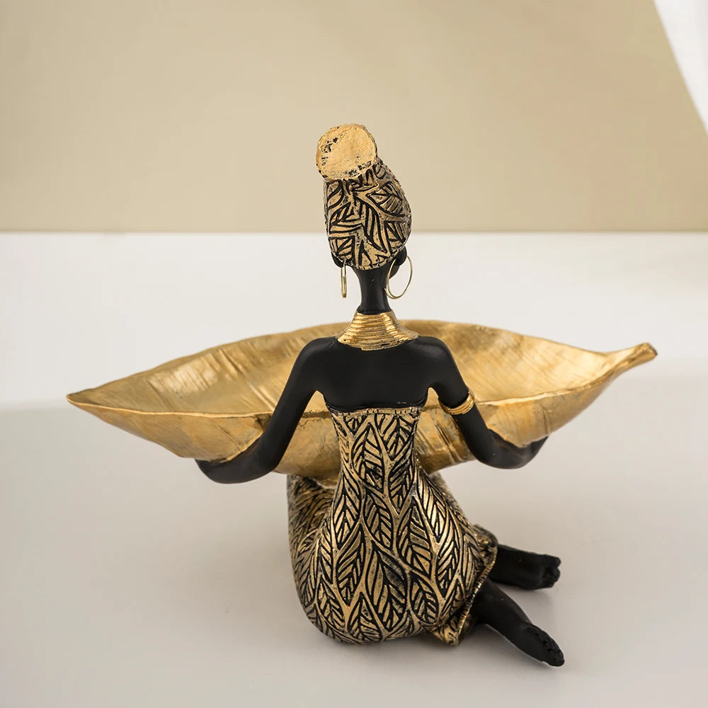 Elegant Black Woman Resin Tray – Modern Decorative Key Holder