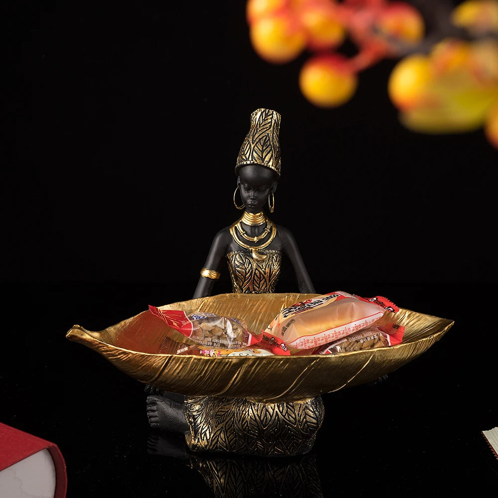 Elegant Black Woman Resin Tray – Modern Decorative Key Holder