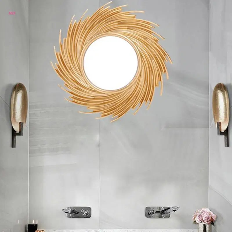 Sun Shape Rattan Wall Mirror