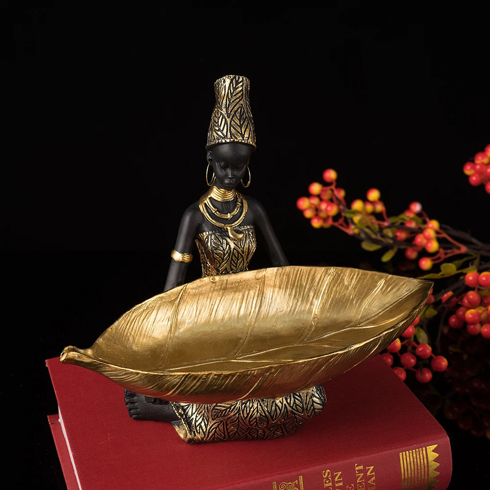 Elegant Black Woman Resin Tray – Modern Decorative Key Holder