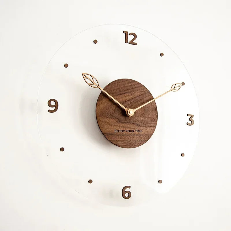 Decorative Transparent Wall Clock - Leaf Hands