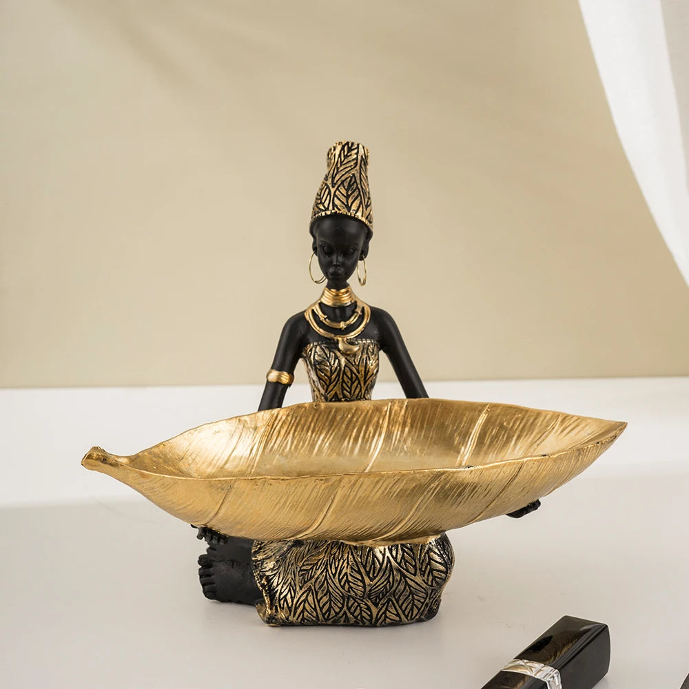 Elegant Black Woman Resin Tray – Modern Decorative Key Holder