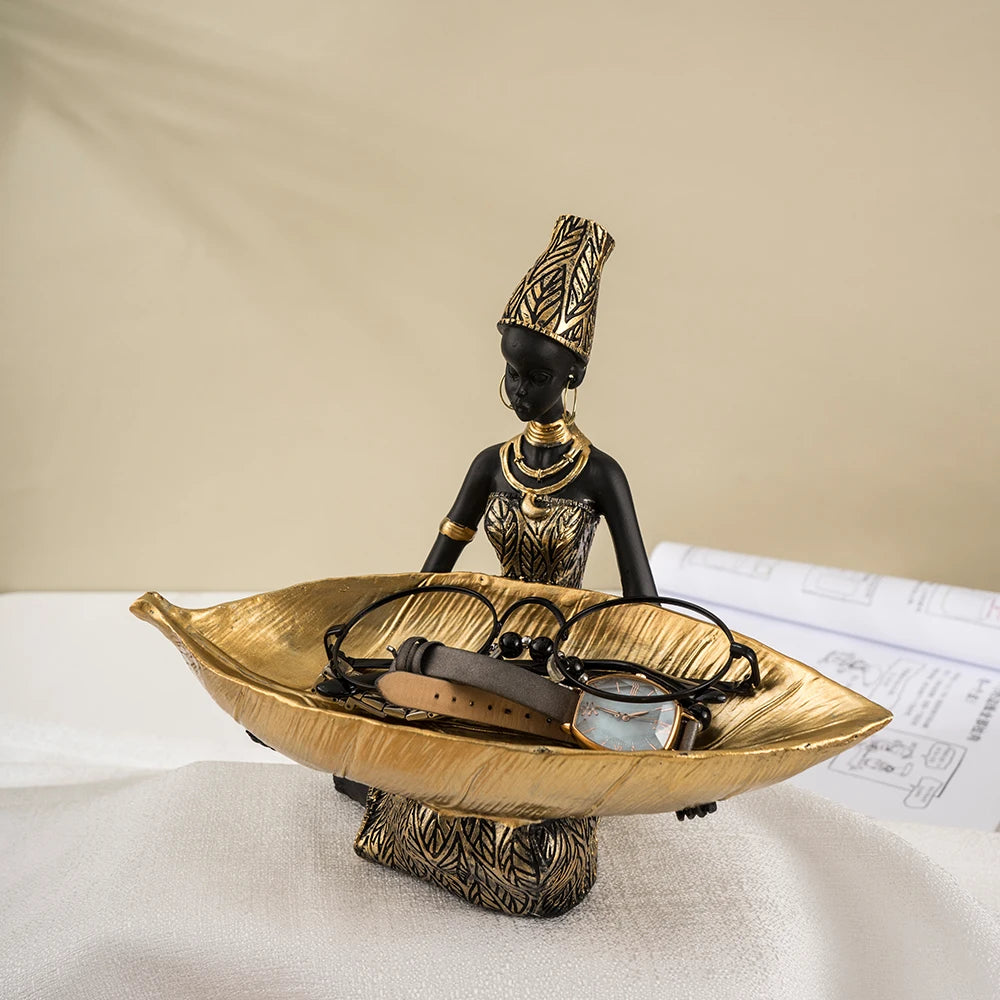 Elegant Black Woman Resin Tray – Modern Decorative Key Holder