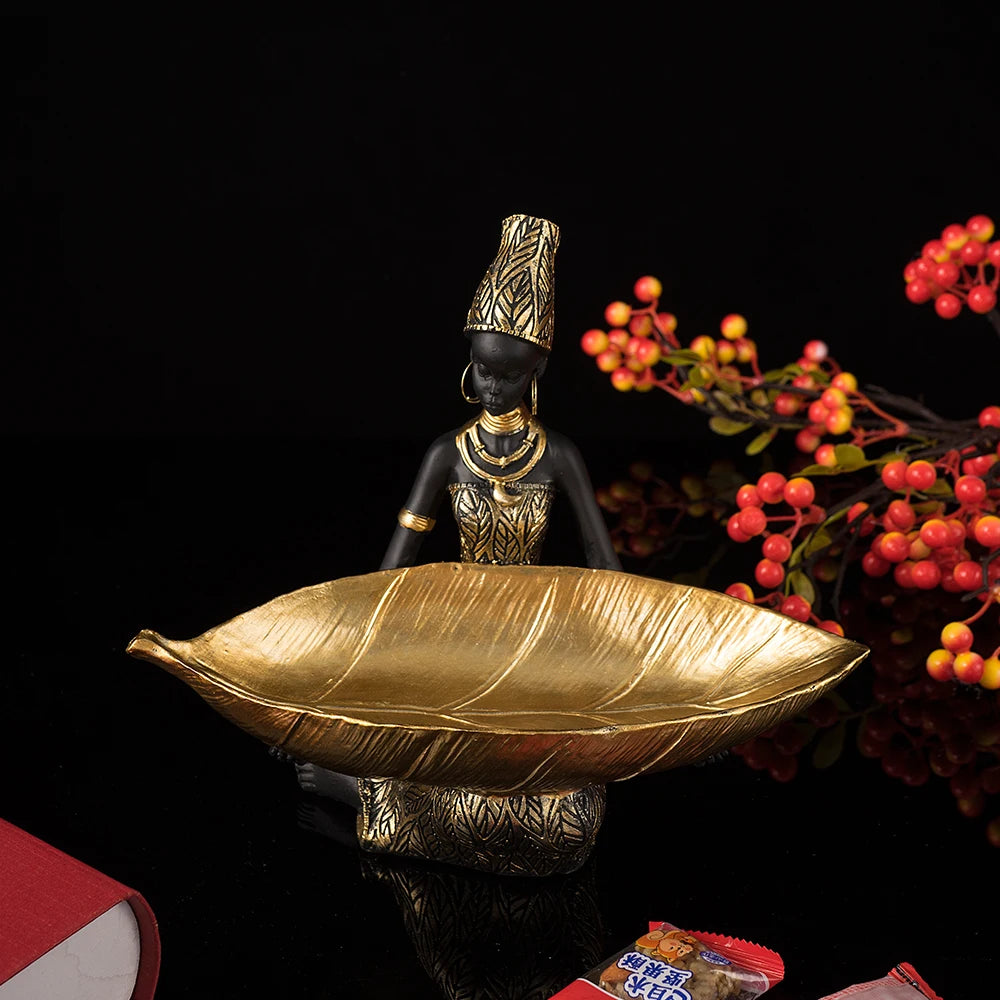 Elegant Black Woman Resin Tray – Modern Decorative Key Holder