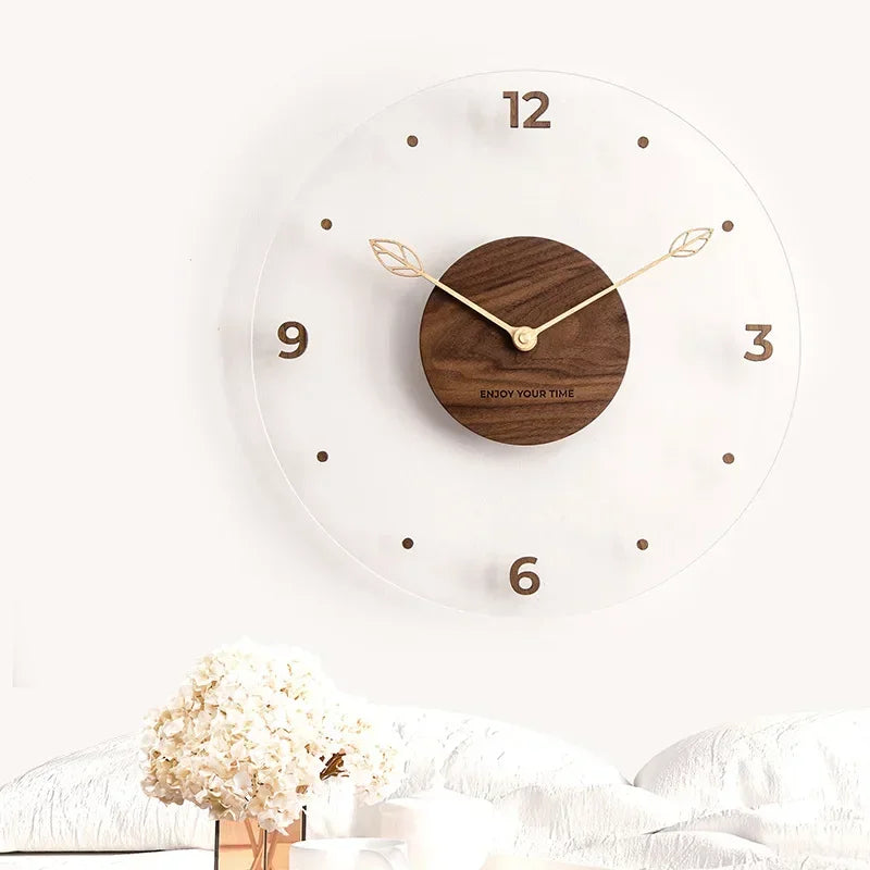 Decorative Transparent Wall Clock - Leaf Hands
