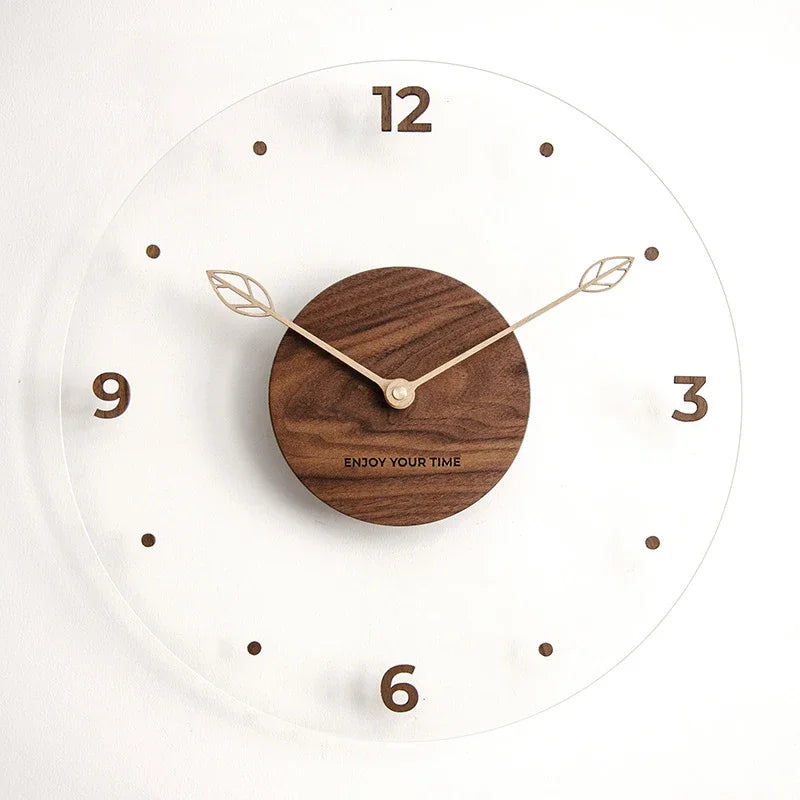 Decorative Transparent Wall Clock - Leaf Hands
