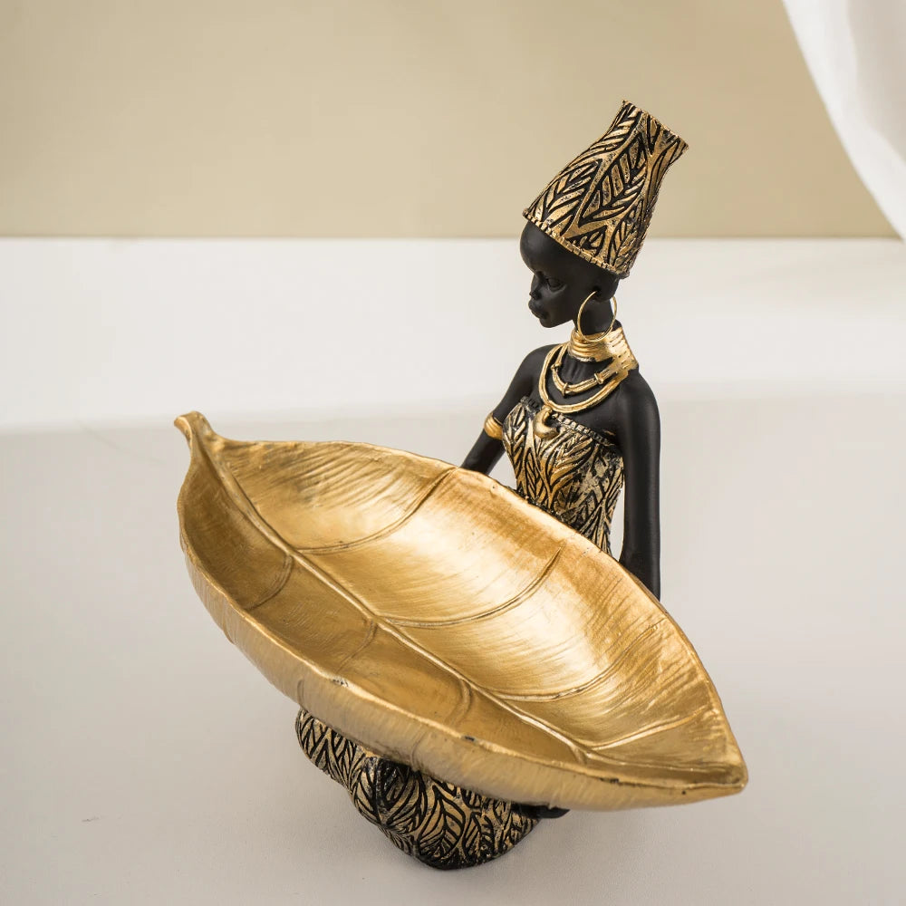 Elegant Black Woman Resin Tray – Modern Decorative Key Holder